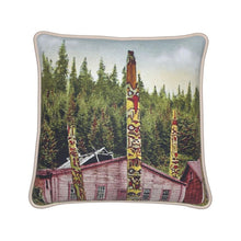 Load image into Gallery viewer, Alaska Ketchikan Haidi Totem poles and residence 1920s Silk Pillow