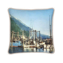 Load image into Gallery viewer, Alaska Juneau Fishing Fleet 1950s Silk Pillow