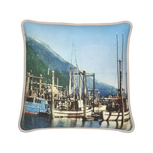 Load image into Gallery viewer, Alaska Juneau Fishing Fleet 1950s Silk Pillow
