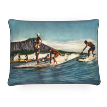 Load image into Gallery viewer, Hawaii Oahu Honolulu Waikiki Beach Surf Riders United Airlines 1962 Luxury Pillow