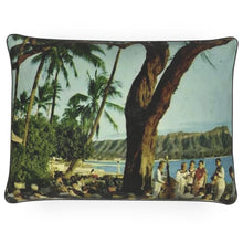 Load image into Gallery viewer, Hawaii Oahu Honolulu Diamond Head Terrace of the Halekulani Hotel Territorial Luxury Pillow